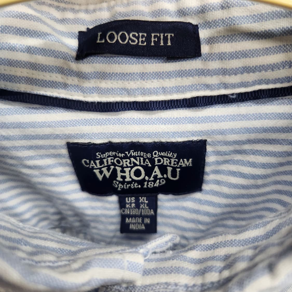 후아유 곰돌이 로고 스트라이프 옥스포드 셔츠 XL(XL) 상품이미지5