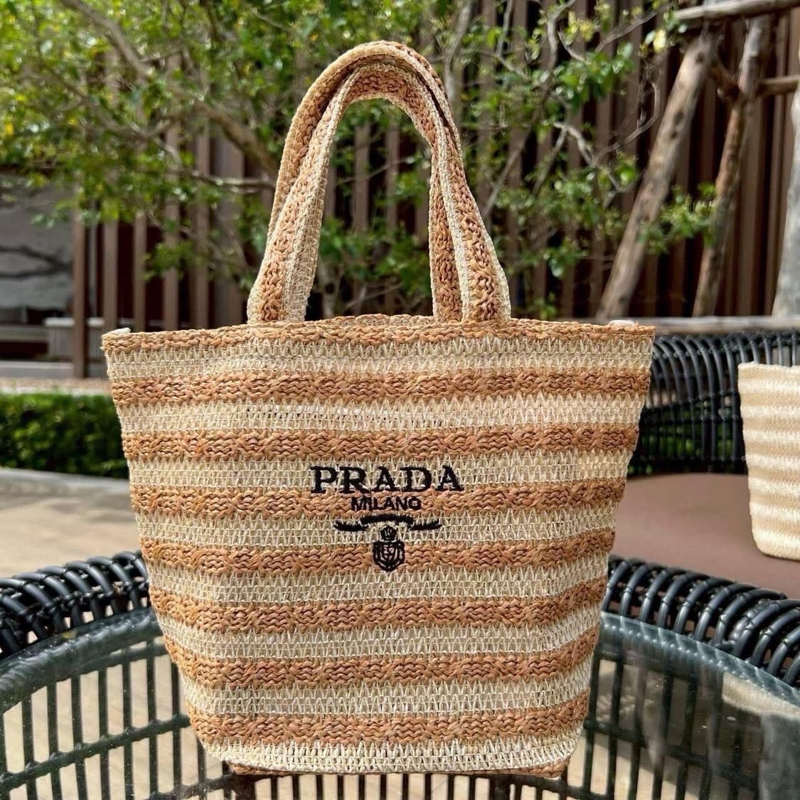 프라다뷰티 르옴므 스트라이프 브라운 라피아백  상품이미지7