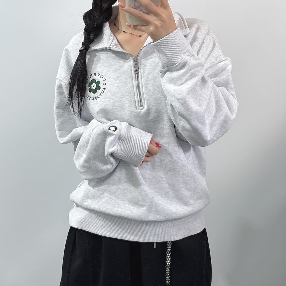 커버낫 하프집업 반집업 맨투맨 라이트 그레이 빈티지 남녀공용 M 상품이미지5