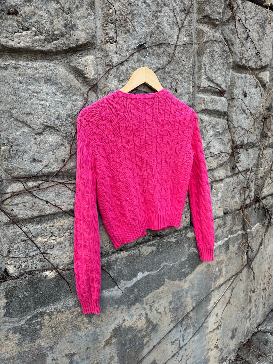 폴로 랄프로렌 빈티지 우먼 꽈배기 니트 가디건 핑크 상품이미지4