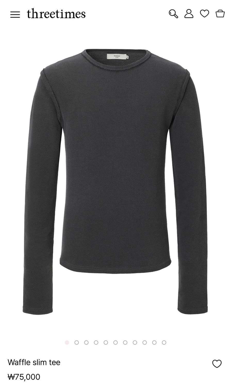 Threetimes Waffle slim tee charcoal M 상품이미지2