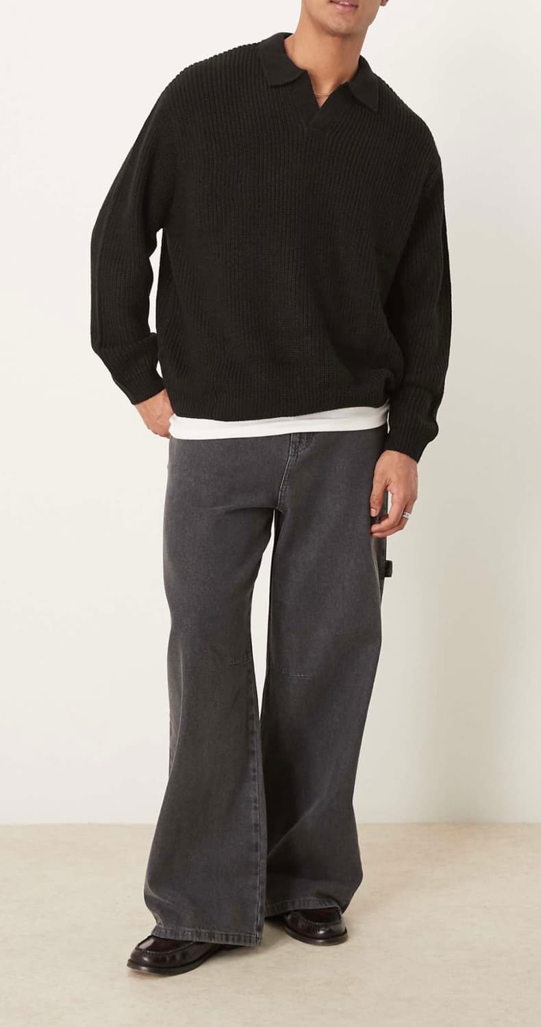 ASOS DESIGN 오버사이즈 니트 폴로 블랙 / S 상품이미지2