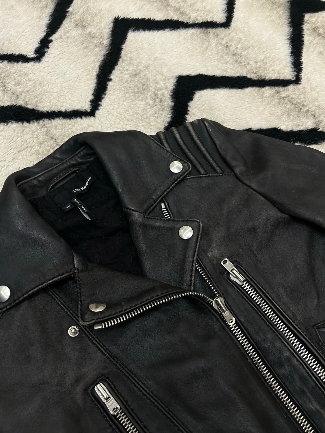 [XS]더 쿠플스 램스킨 가죽 워싱 바이커 자켓/블랙 상품이미지1