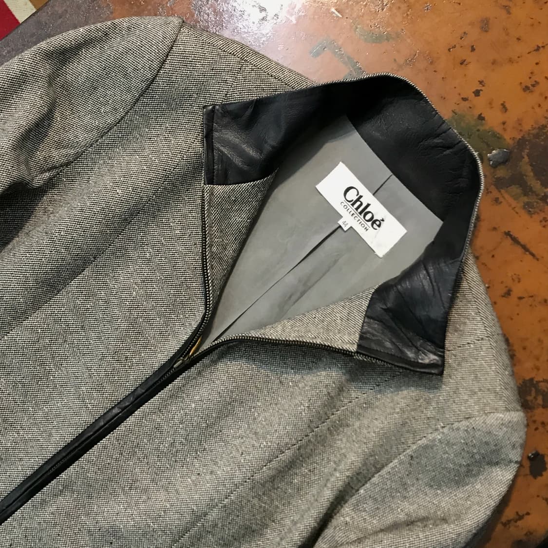 90s Chloe 끌로에 레더 배색 집업 자켓 여성 55 사이즈 상품이미지3