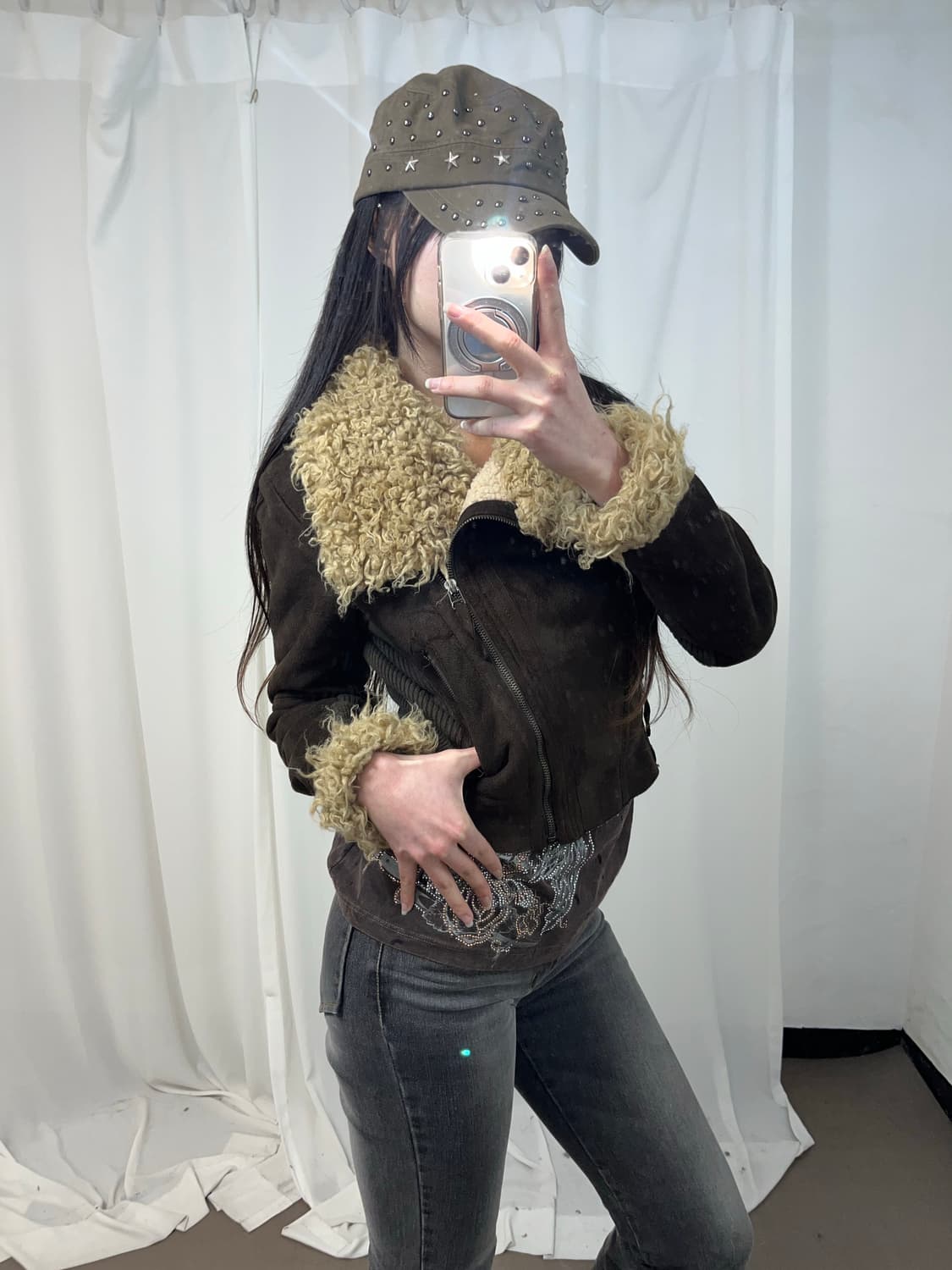 브라운 램퍼 트리밍 무스탕 상품이미지2