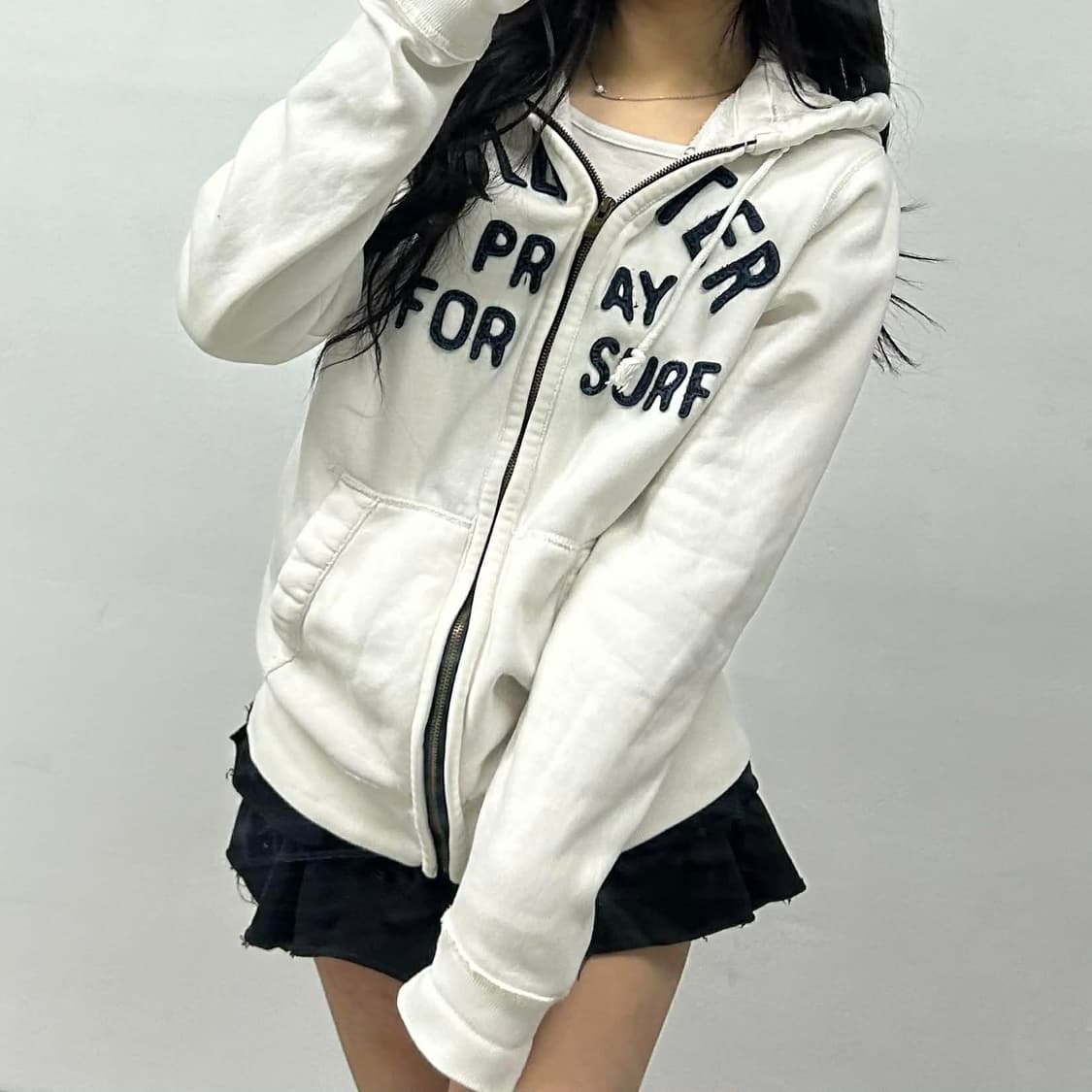 홀리스터 y2k 대장급 화이트 러블리힙 스웻 후드집업 희귀져지(M) 상품이미지1