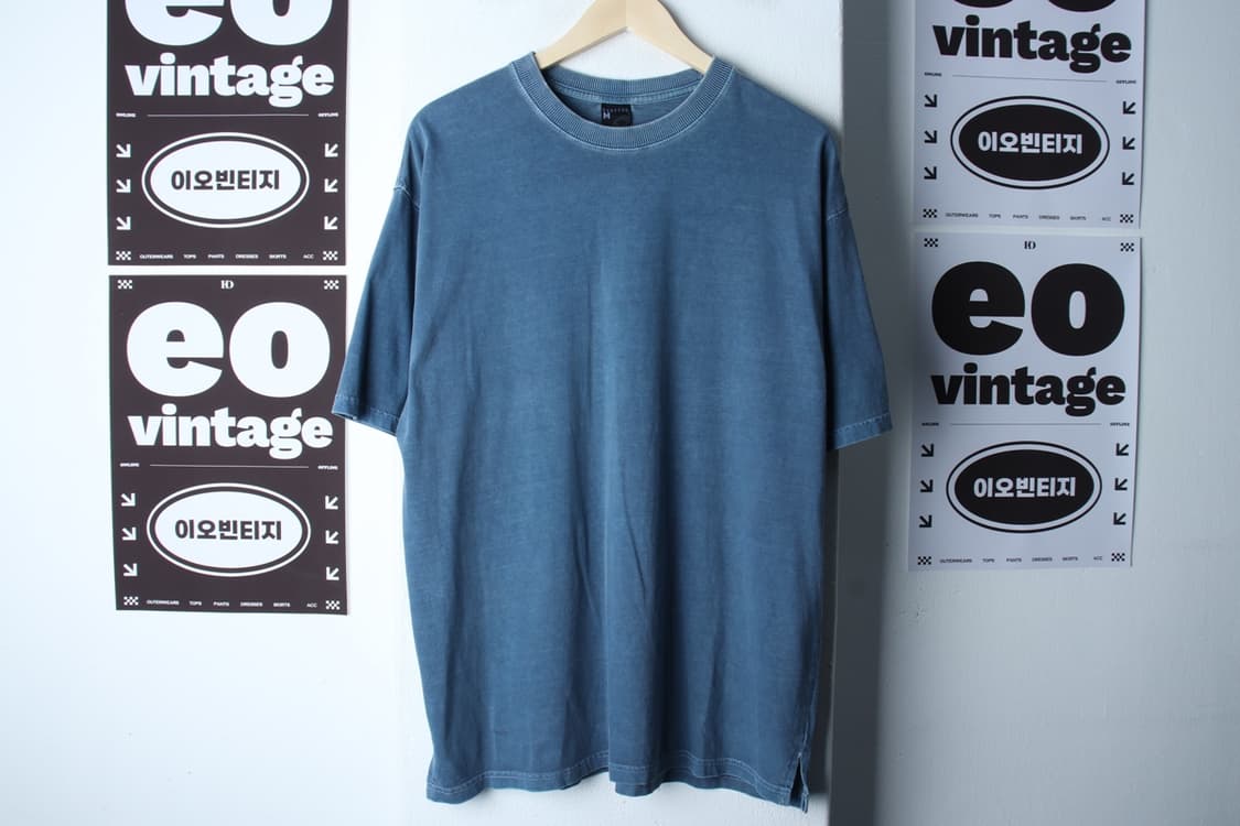 (M-XL) 퍼스텝 반팔 티셔츠 피그먼트 무지 블루-H32937 상품이미지2