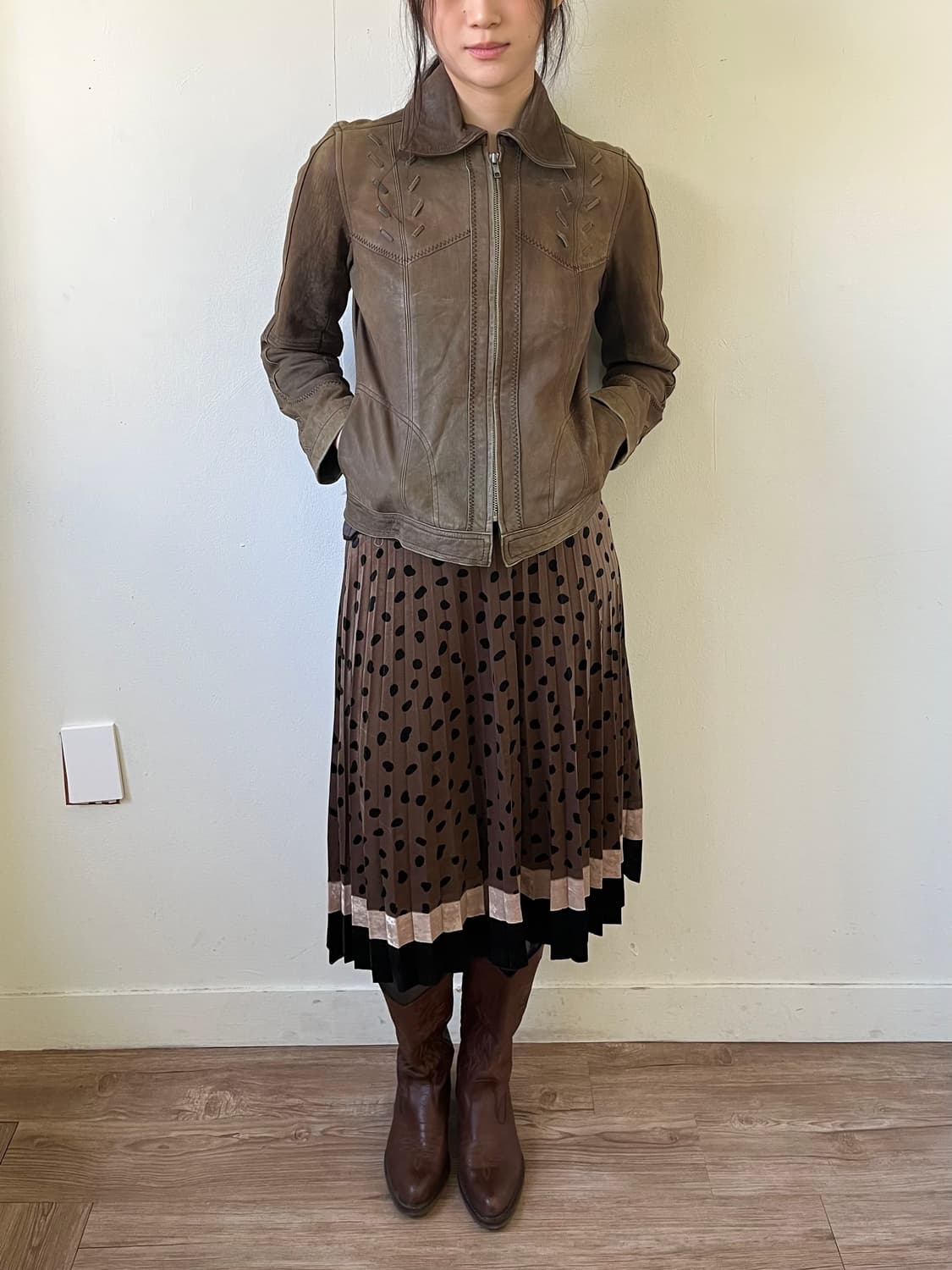 Miss ALICE 올리브카이 레더 자켓 상품이미지9