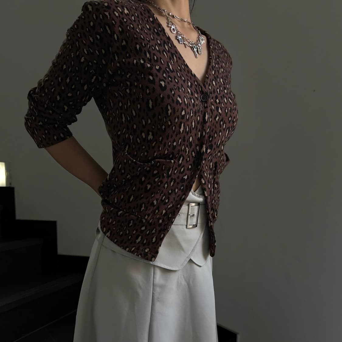 레오파드 7부 포켓 가디건 상품이미지3