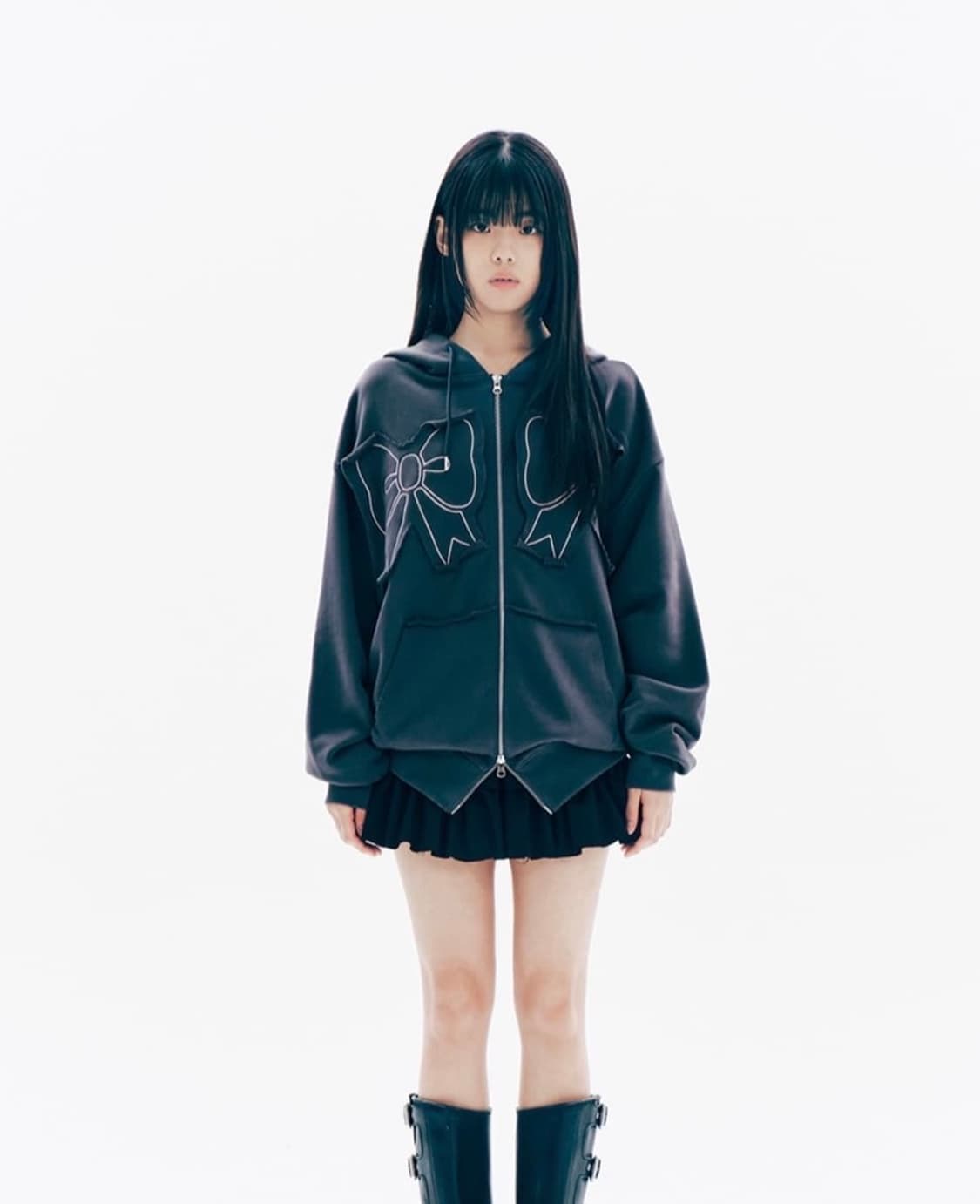 유희 리본 후드집업 차콜 상품이미지2