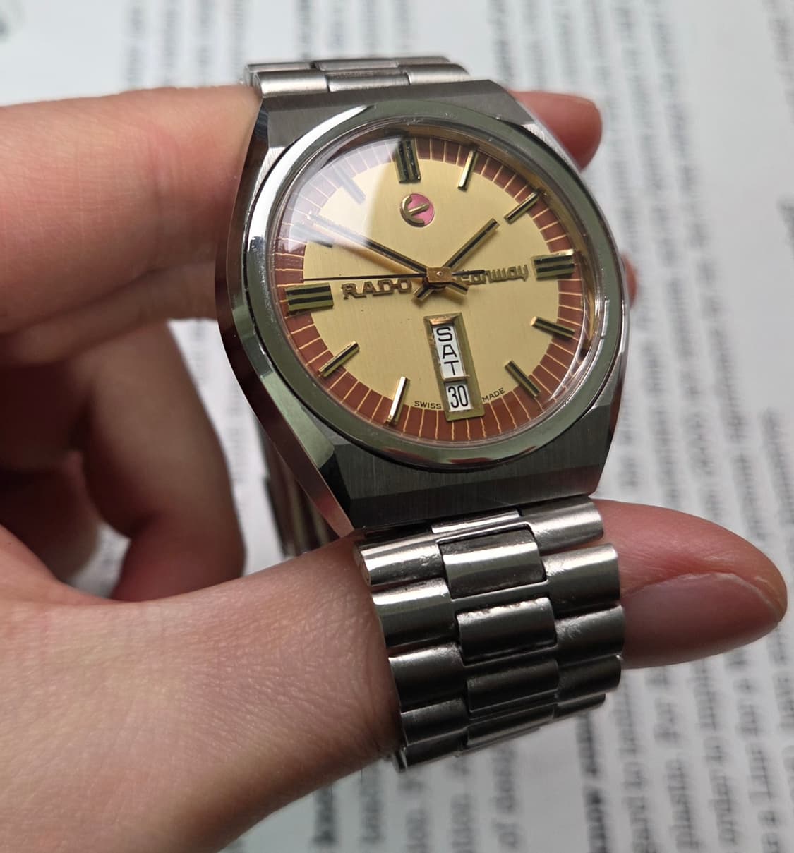 레어] 빈티지 라도 콘웨이 데이데이트 투톤 브라운 오토매틱 브레이슬릿 v 상품이미지3