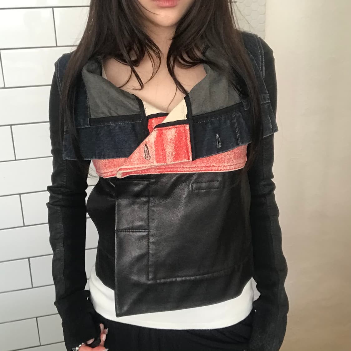 릭오웬스 레더 믹스 데님 자켓 상품이미지4