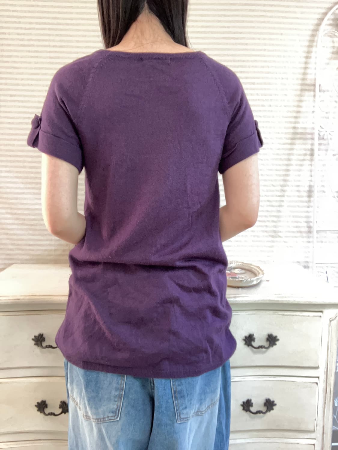 빈티지 퍼플 아가일 반팔 니트 y2k 스트릿 갸루 펑키 일본빈티지 상품이미지5