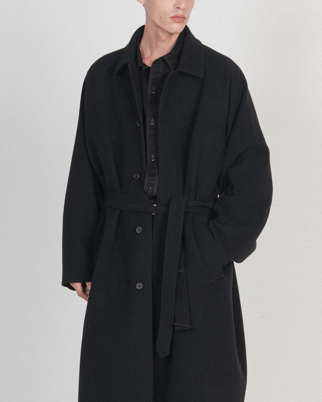 브라운야드 퓨어 울 벨티드 코트 블랙 4사이즈 팝니다 상품이미지2