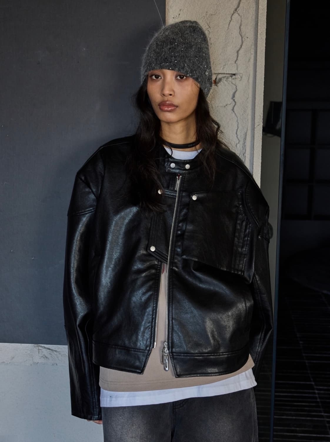 [새제품/3] 본바트 바이커 레더 자켓 - 블랙 상품이미지7