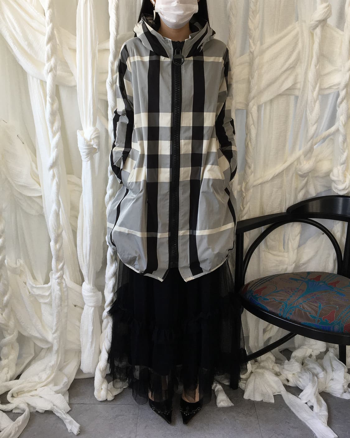 Check pattern balloon fit hood long jack 상품이미지1