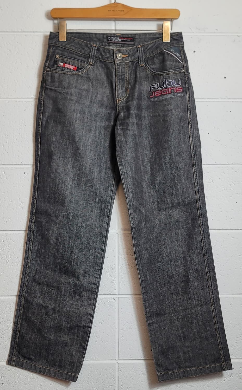 푸부(FUBU, 남여공용) 올드스쿨 흑청(데님) 워싱 바지 판매 상품이미지1