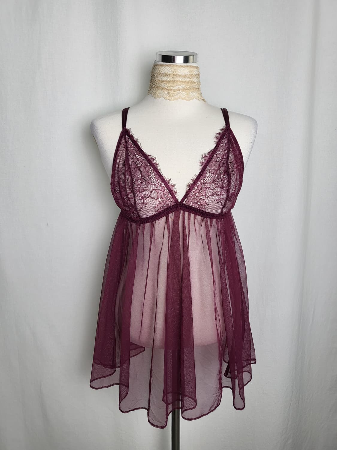 빈티지 버건디 시스루 슬립 원피스 상품이미지1