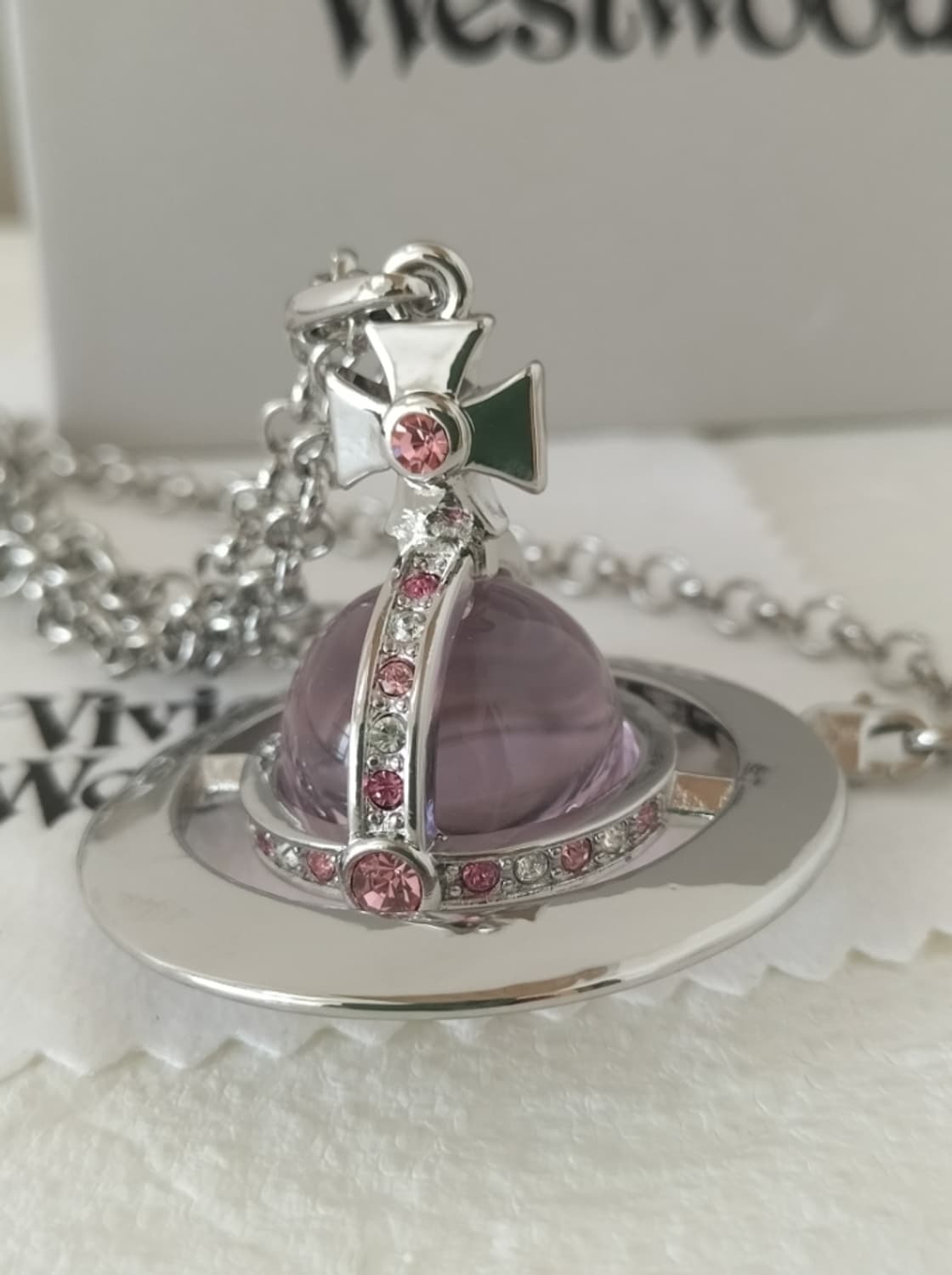 비비안웨스트우드 아카이브 베이비핑크 크리스탈 빅 orb 팬던트 목걸이 상품이미지6