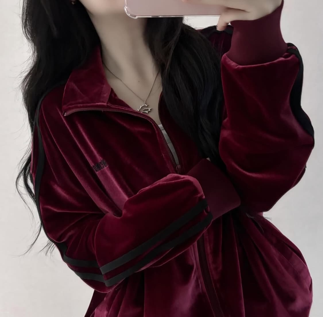 널디 와인버건디 블랙 벨벳 져지  상품이미지1