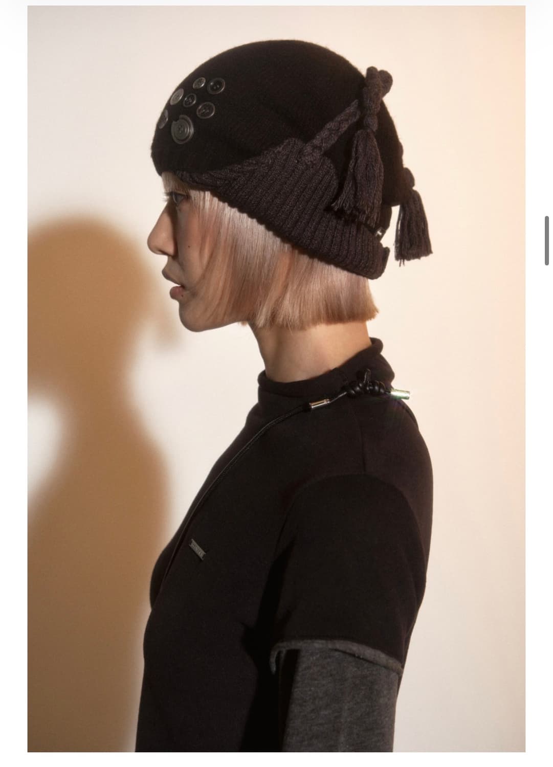 포르테나 버튼 니트 비니 블랙 상품이미지2