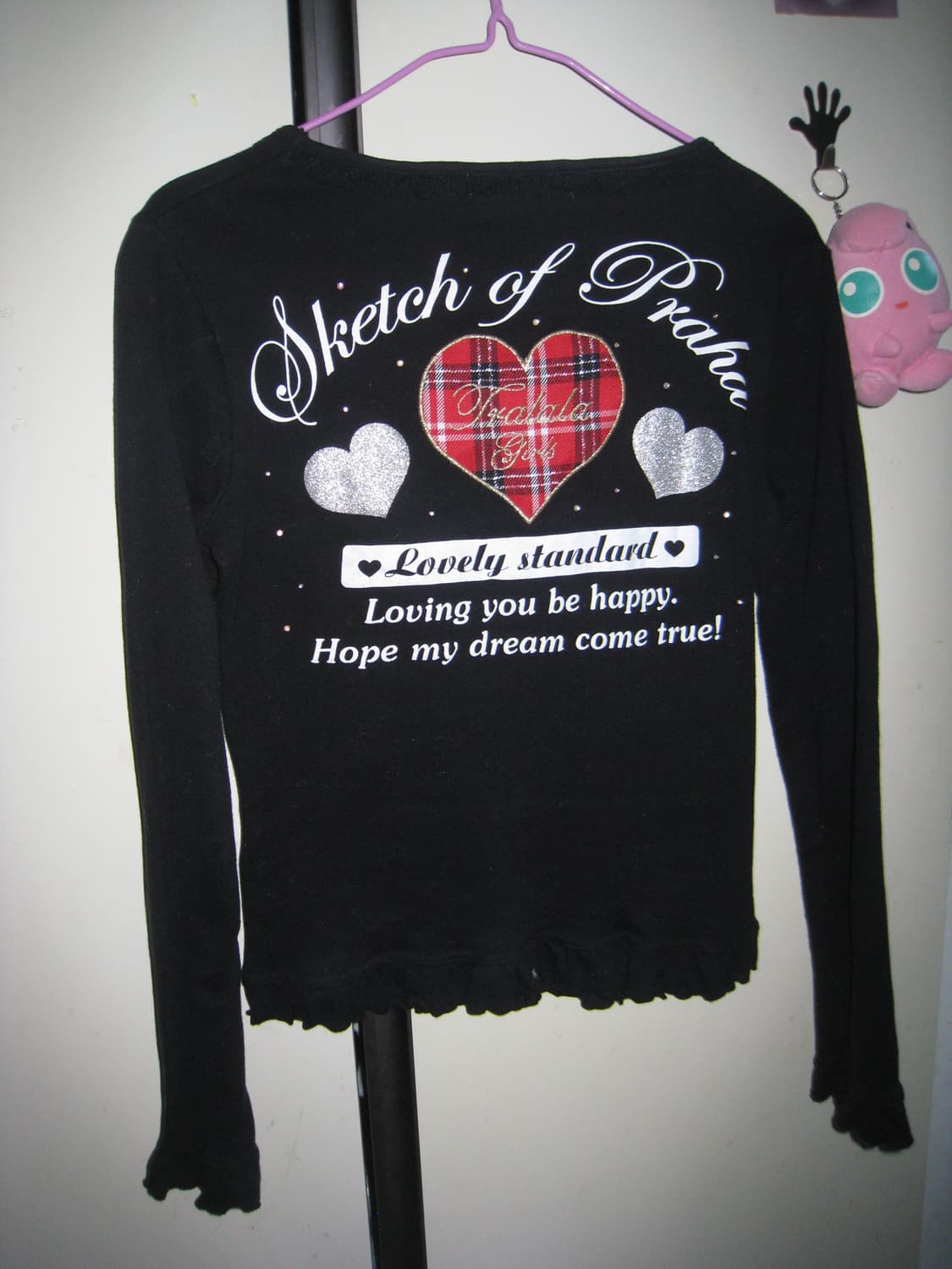 갸루 mood 블랙 앤 레드 체크 하트 티셔츠 상품이미지2