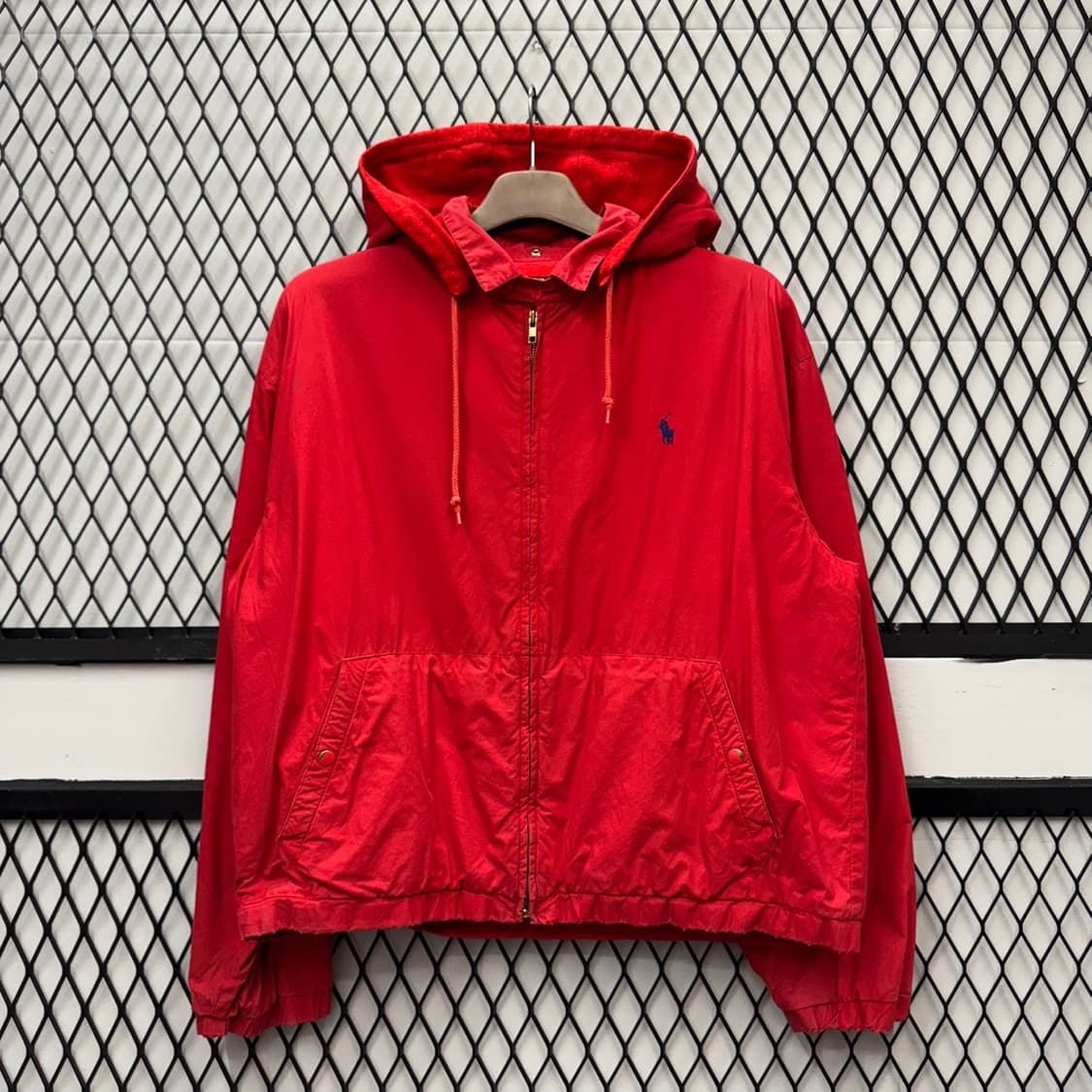 00s 폴로 랄프로렌 린넨 후드 트랙자켓 안감 플리스 디테일 레드 상품이미지1