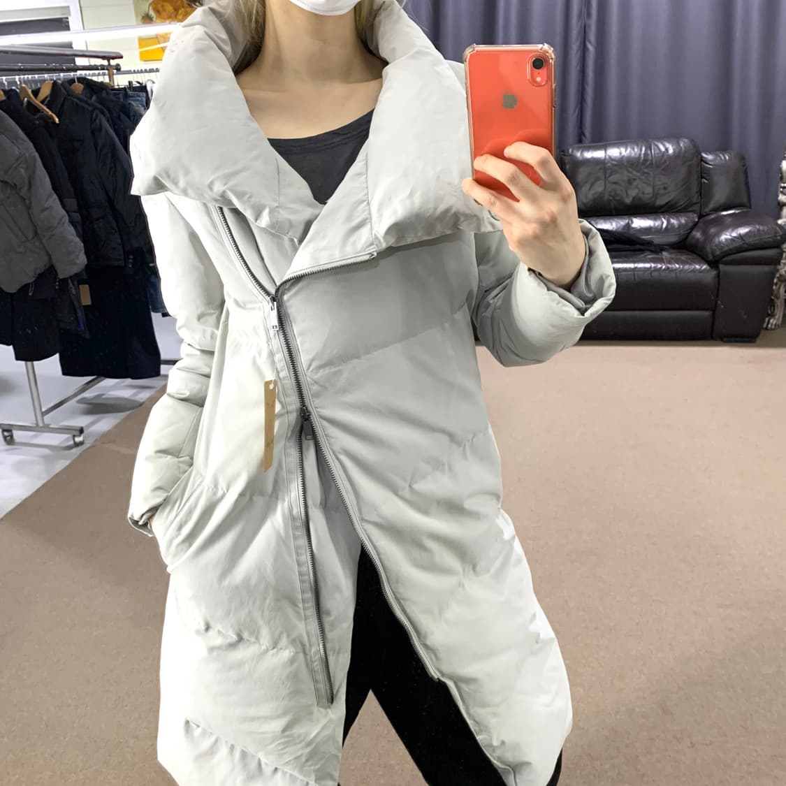 DKNY 도나카란뉴욕 비대칭 사선지퍼 하이넥 롱패딩 00s 점퍼 상품이미지1