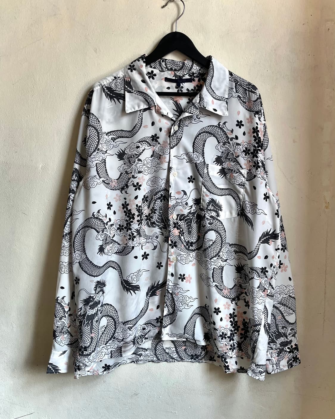 JPN Vintage Dragon & Sakura Print Shirt 상품이미지4