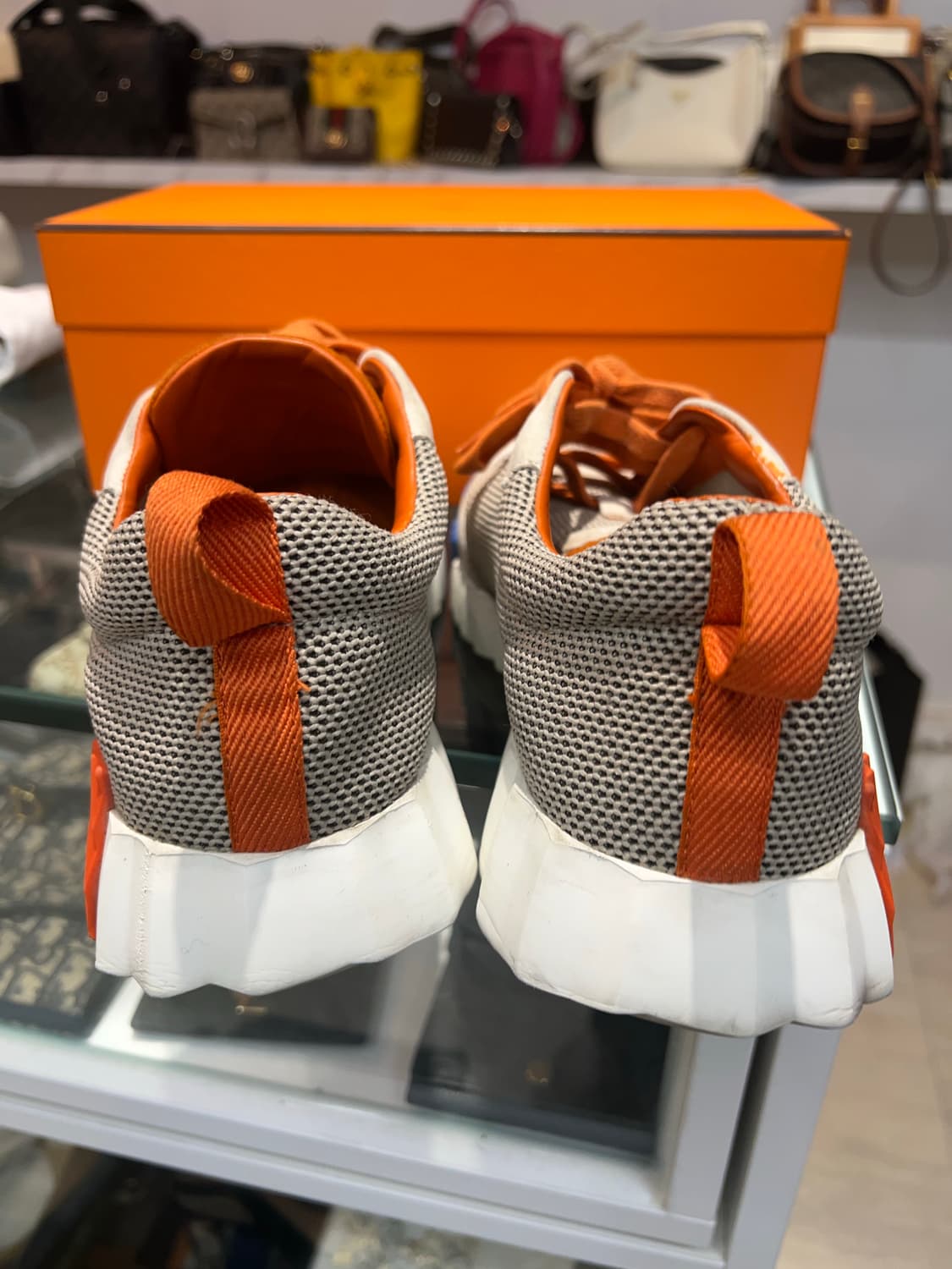 (41) 에르메스 바운싱 메쉬 스웨이드 베이지 오렌지 스니커즈 상품이미지4