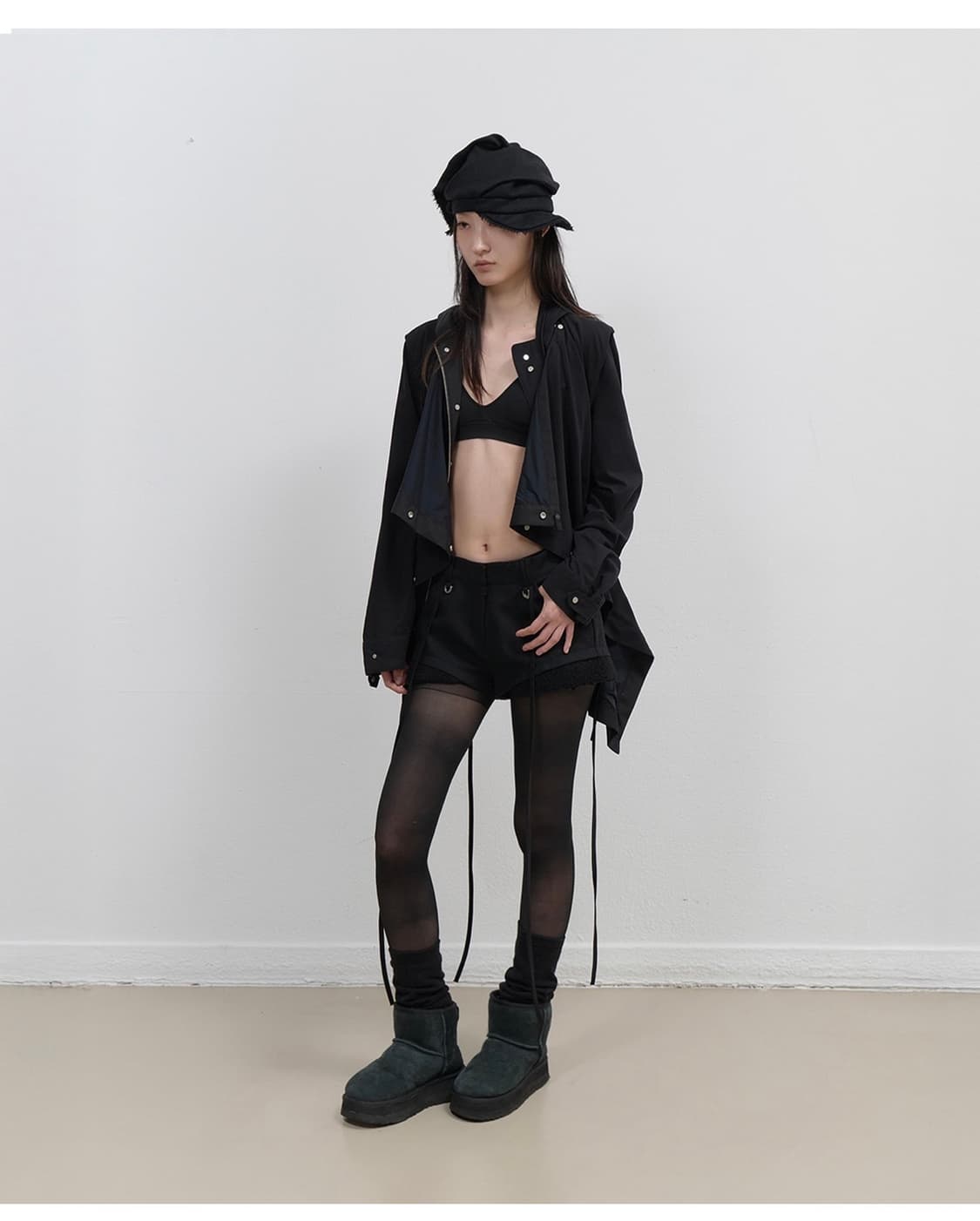오호스 Scarf Veil Wool Cap / Black 상품이미지4