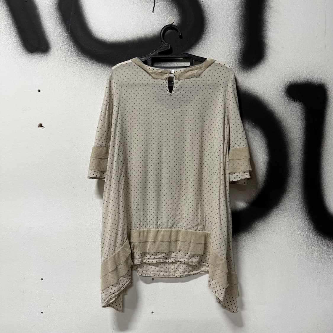VTG 빈티지 도트 패턴 언발 레이스 반팔 레이어드 탑 상품이미지2