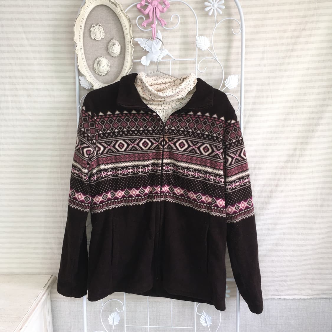 jpn vintage pink brown fleece nordic zip 상품이미지8