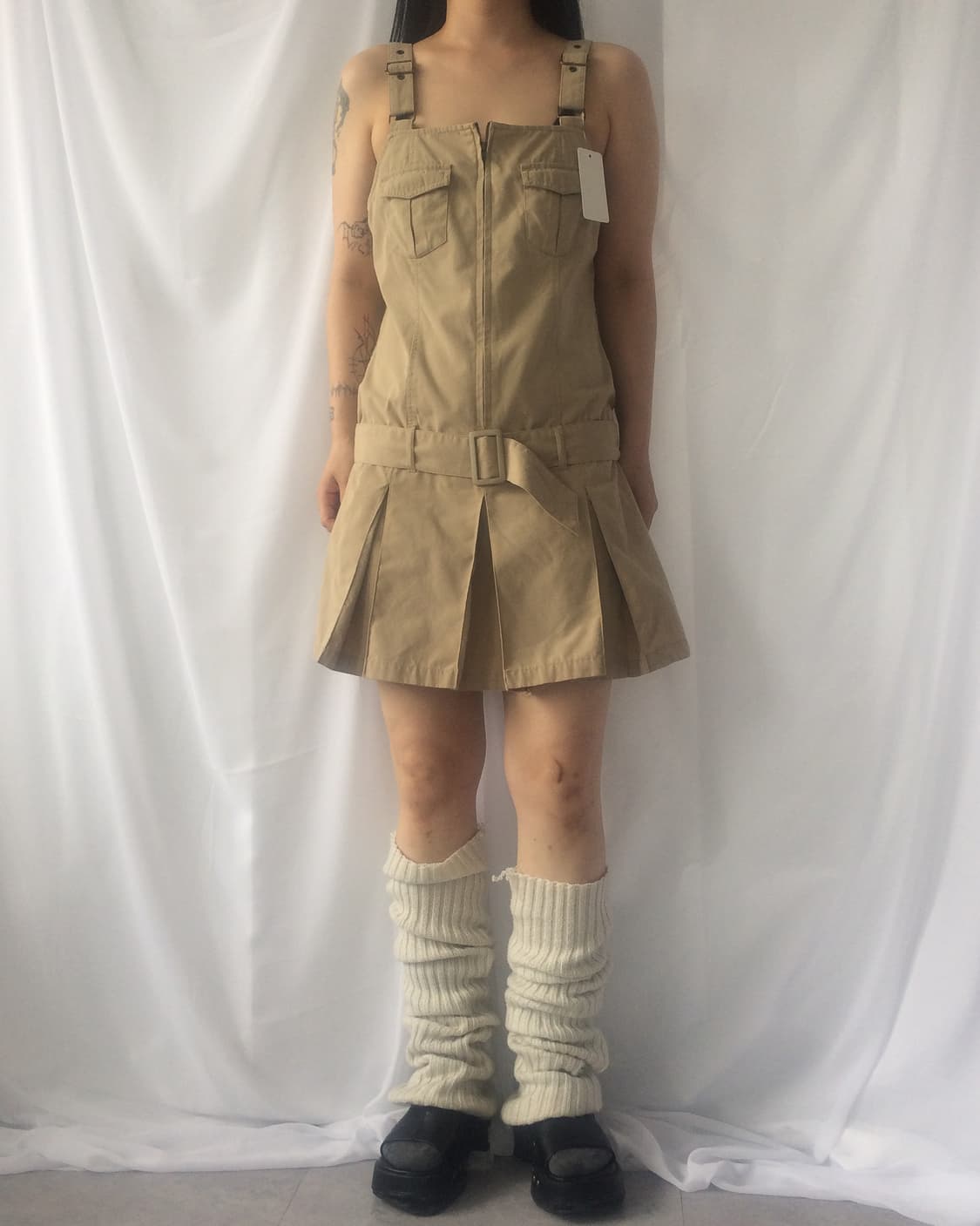 Belted pleats suspender skirt 상품이미지1