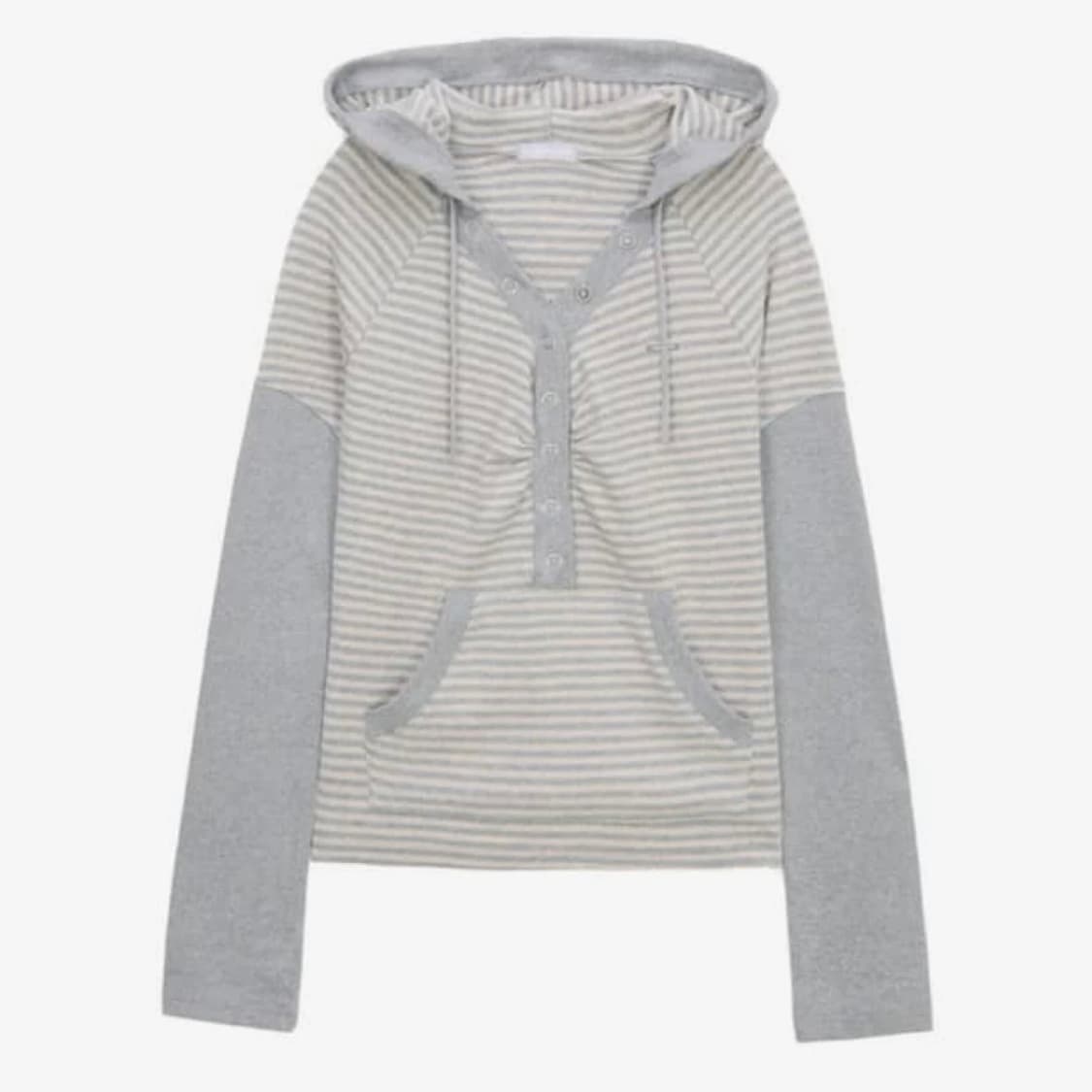 허그유어스킨 스트라이프 스냅 버튼 후드티 그레이 상품이미지1