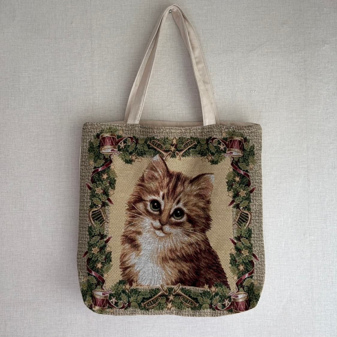 Vintage Cat Embroidery Canvas Bag 상품이미지1