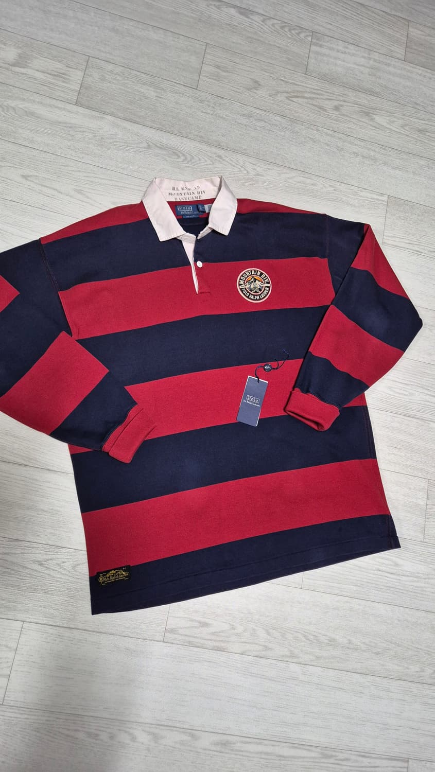 폴로 랄프로렌 빈티지핏 마운틴 패치 스트라이프 럭비 티셔츠 상품이미지1