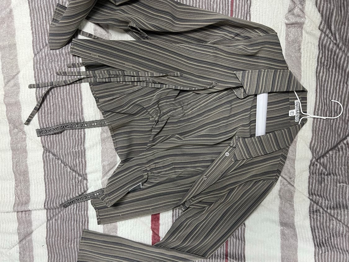 파르티멘토우먼 스트라이프 리본 드로우 스트링 셔 츠_차콜 상품이미지2