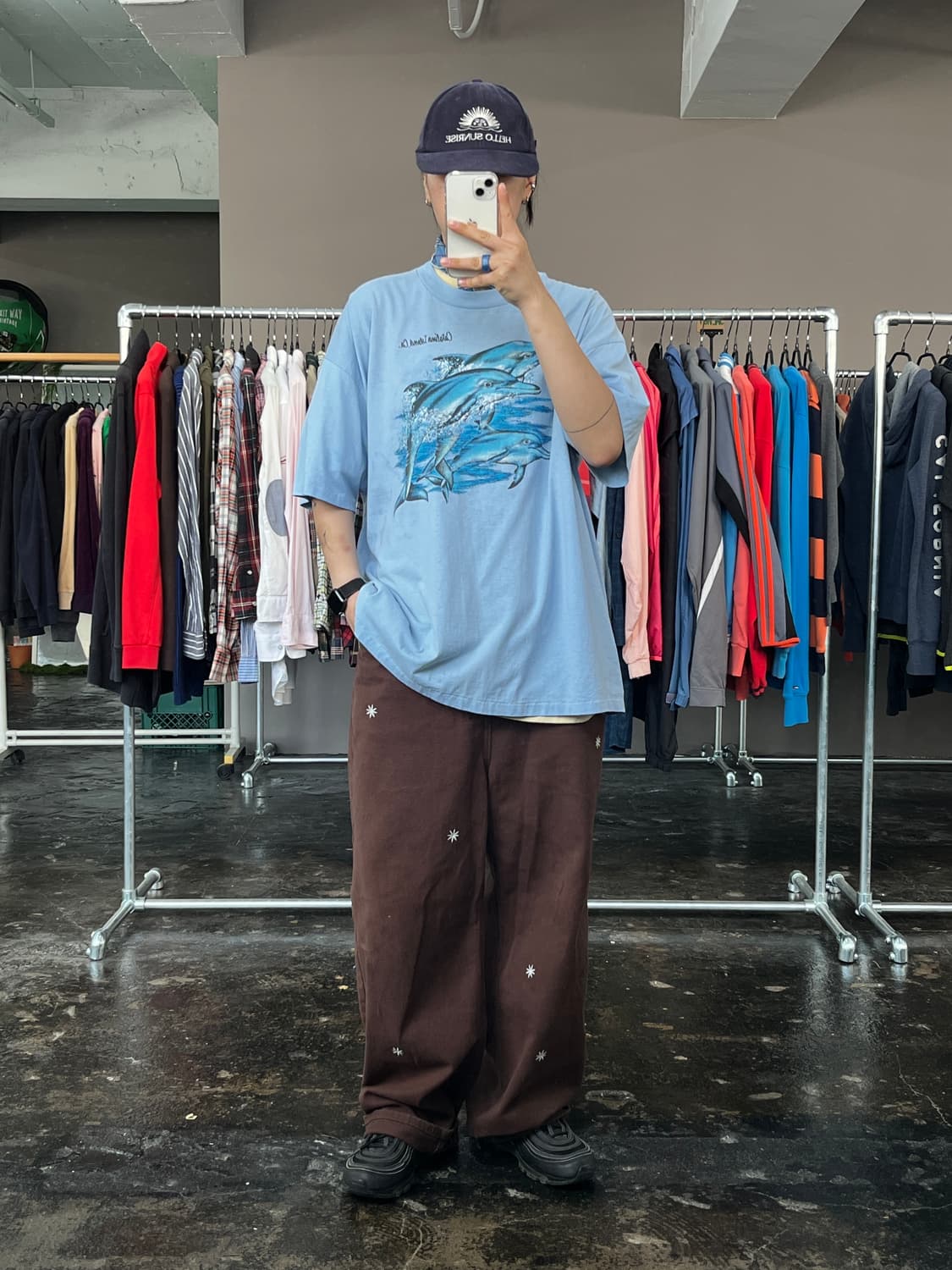 빈티지 돌고래 프린팅 반팔 티셔츠 상품이미지4