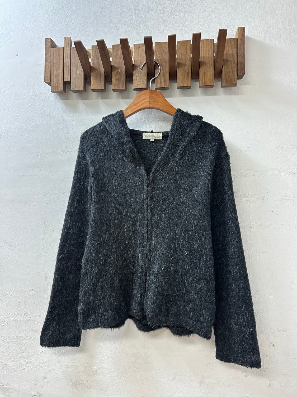 일본빈티지 St. Elmo 차콜 그레이 앙고라 터치 후드 집업 가디건 상품이미지3