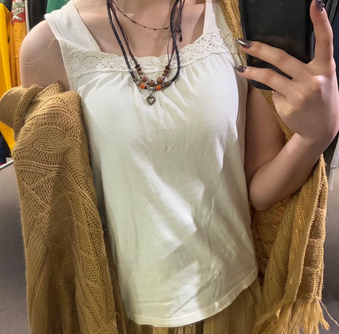 L)Japanese vintage 여성 레이스 아이보리 나시(이염) 상품이미지1