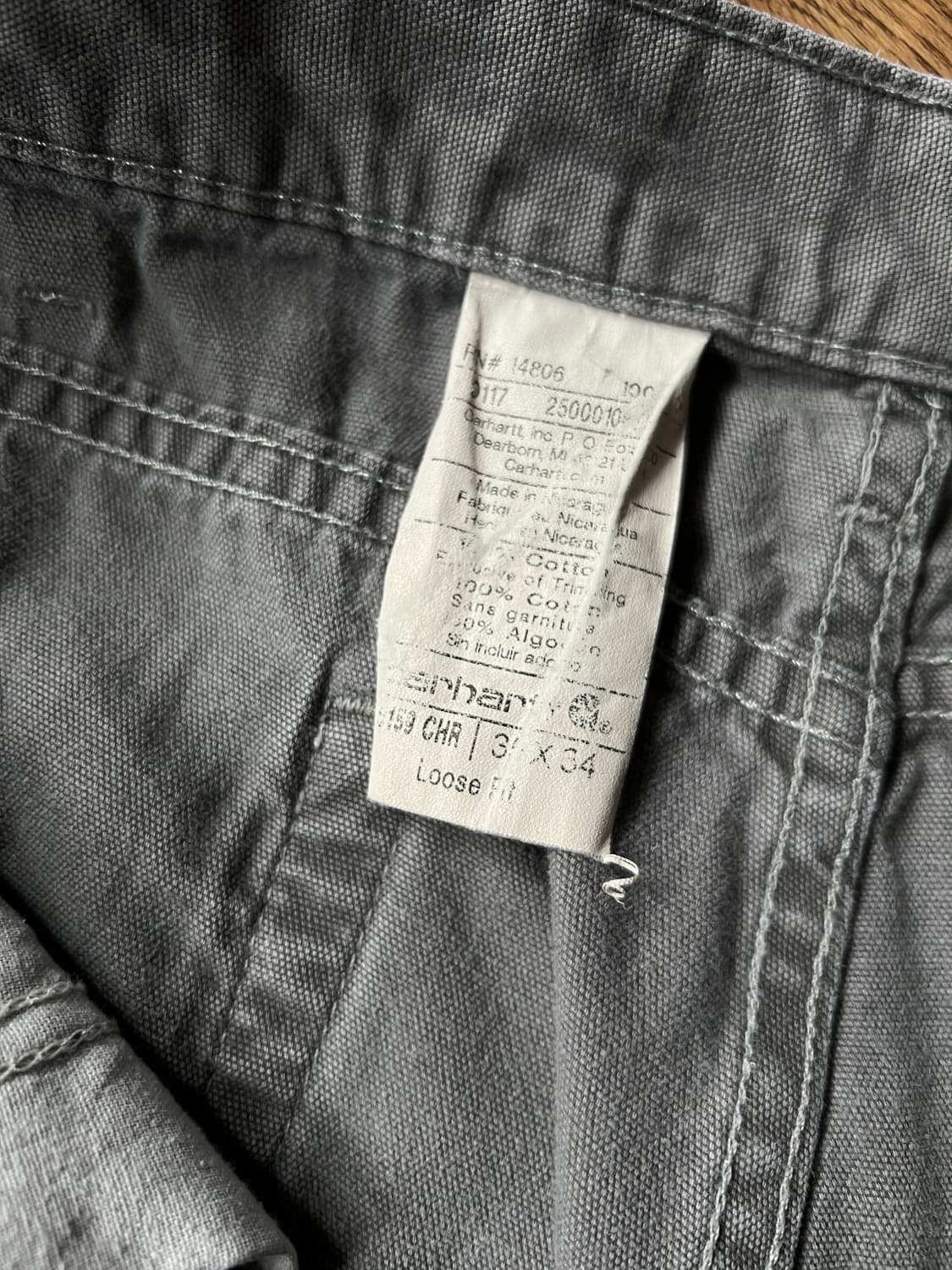 [35]칼하트 USA 그레이 라이트캔버스 싱글니 워크팬츠 상품이미지4