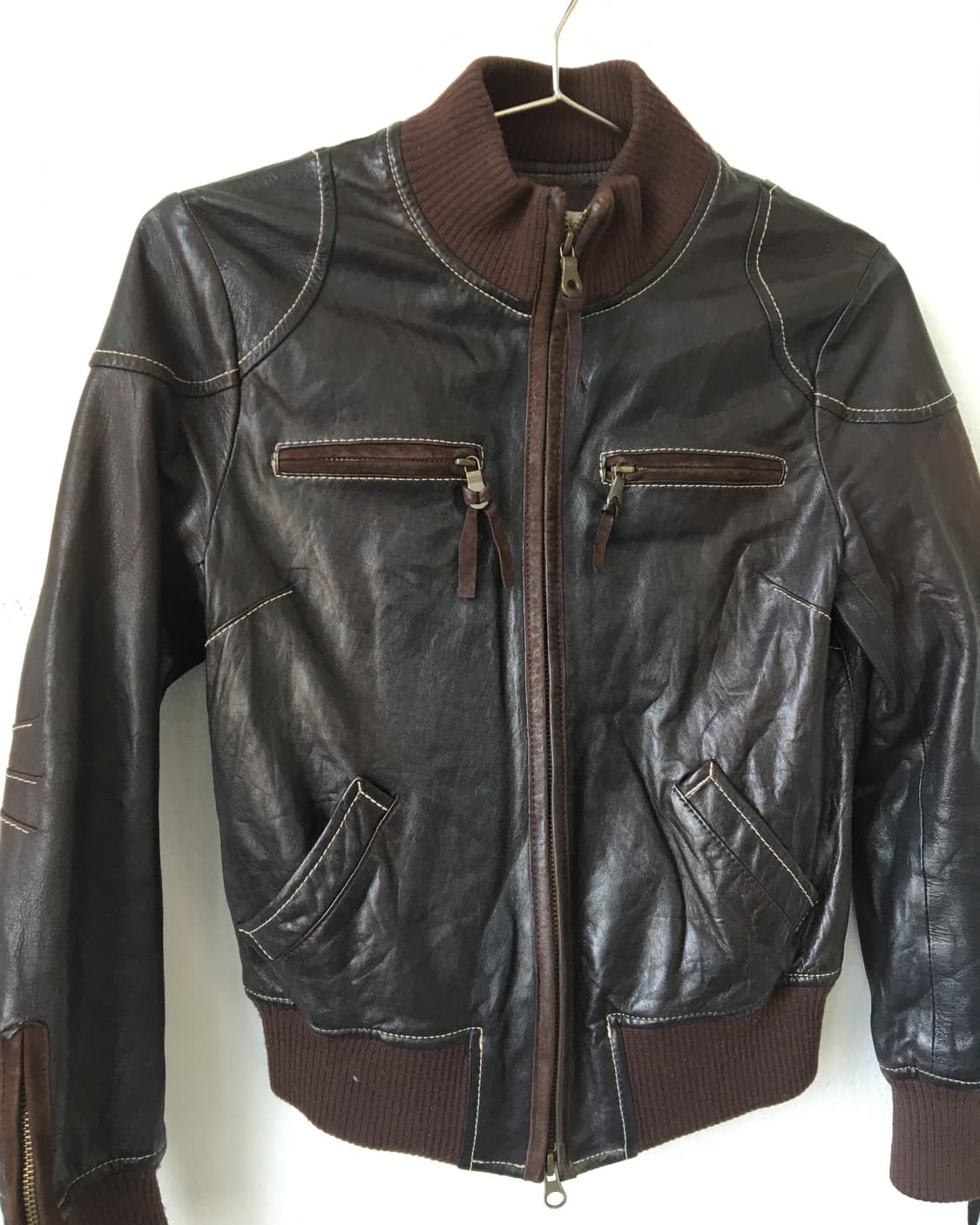 Lamb skin high neck bomber leather jacke 상품이미지4