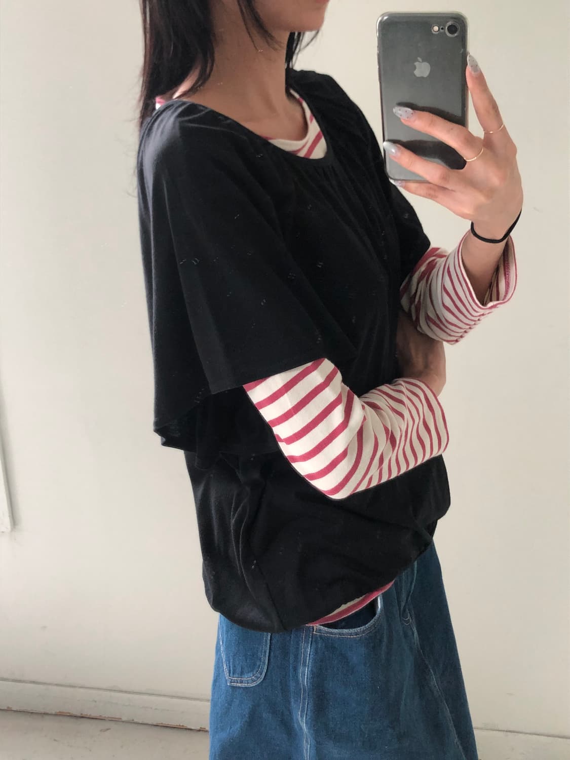 일본빈티지 블랙 레이어드 반팔 상품이미지3