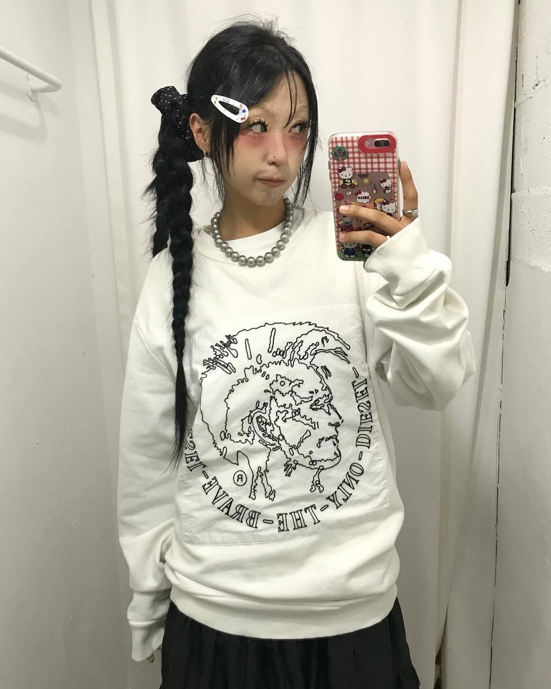 Diesel Logo White Hoodie 상품이미지4