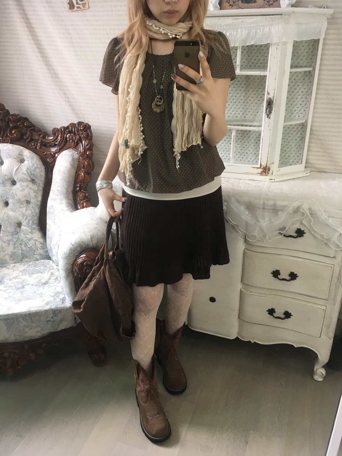 빈티지 브라운 니트 플리츠 스커트 상품이미지6