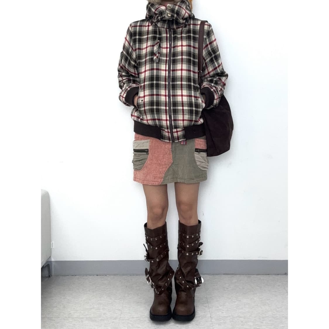 빈티지 체크 하이넥 점퍼 자켓 상품이미지2