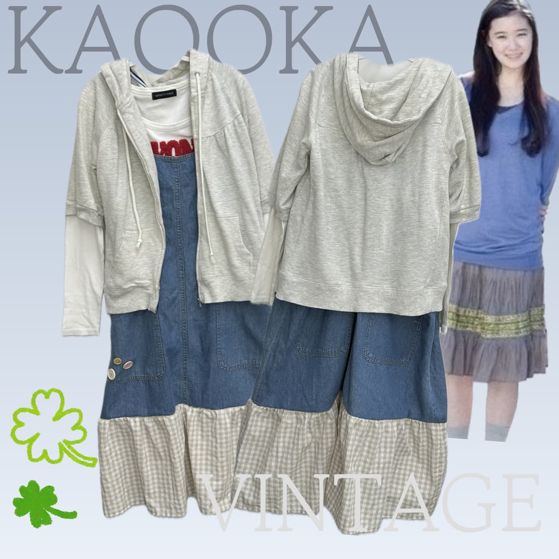 🍀하구미의 모리걸 코디세트🍀 멜빵 후드집업 티셔츠 원피스 그런지 상품이미지1