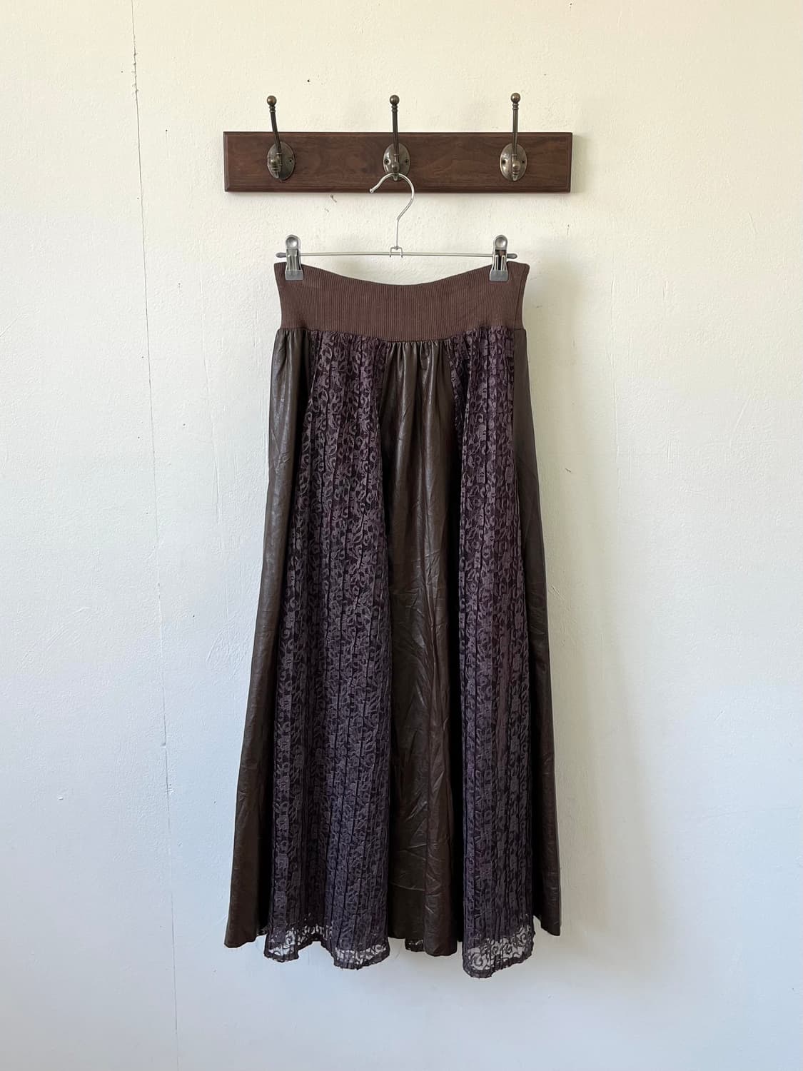 And Coutwie 브라운 레더 레이스 스커트 상품이미지1