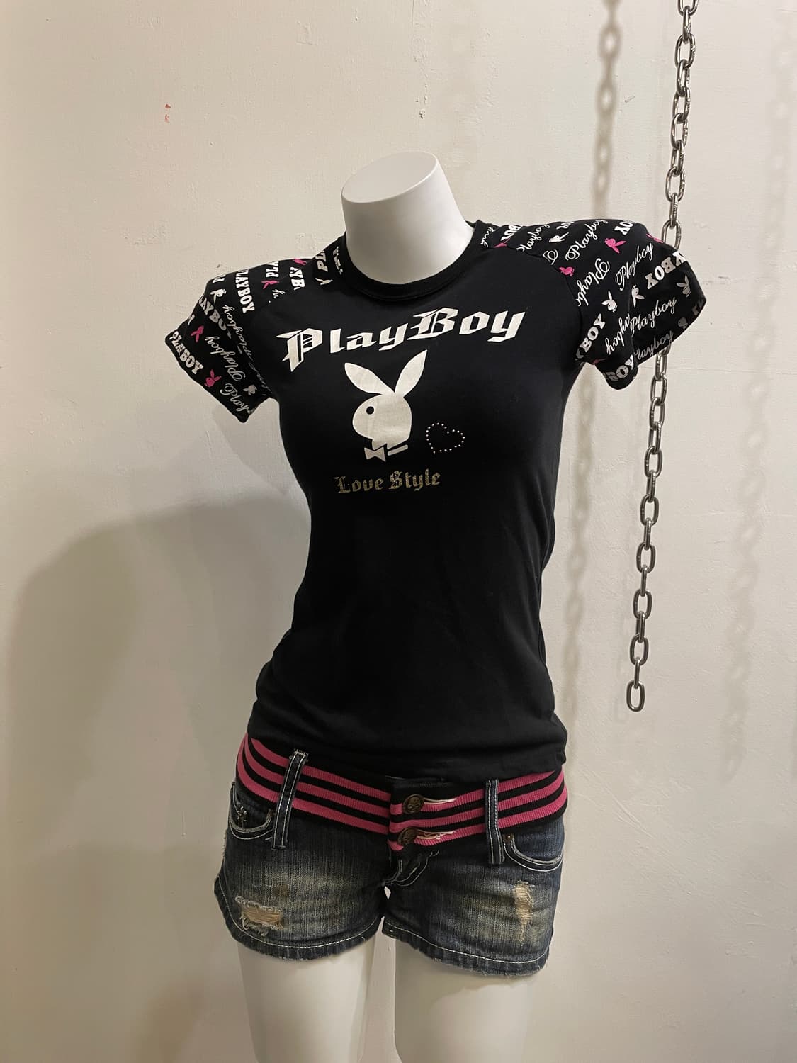 play boy 플레이보이 프린팅 큐빅 블랙 티셔츠 갸루 키치 상품이미지1